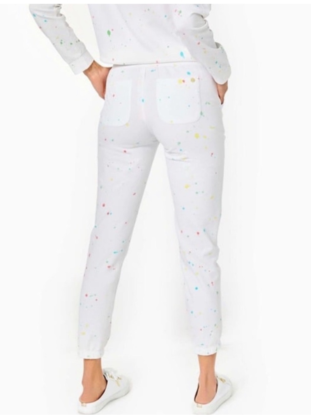 Lilly Pulitzer Women Mallie Neon Paint Splatter Knit Jogger Pants Resort White L - Picture 5 of 13